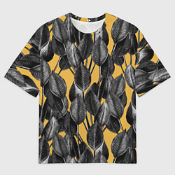 Мужская футболка оверсайз Летние Листья На Оранжевом Цвете