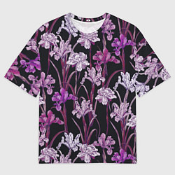 Мужская футболка оверсайз Цветы Фиолетовые Ирисы