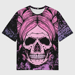 Мужская футболка оверсайз Женский череп с розовыми волосами