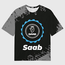 Мужская футболка оверсайз Saab в стиле Top Gear со следами шин на фоне