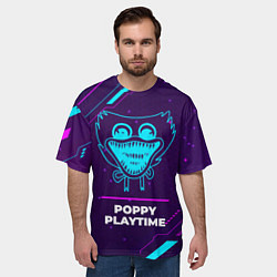 Футболка оверсайз мужская Символ Poppy Playtime в неоновых цветах на темном, цвет: 3D-принт — фото 2