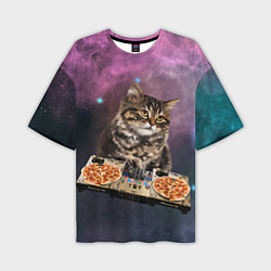 Мужская футболка оверсайз Космический котёнок диджей Space DJ Cat