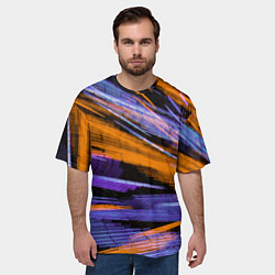 Футболка оверсайз мужская Неоновые прерывающиеся линии - Оранжевый и фиолето, цвет: 3D-принт — фото 2