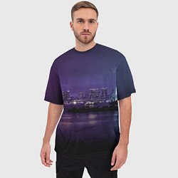 Футболка оверсайз мужская Неоновый город с рекой - Фиолетовый, цвет: 3D-принт — фото 2