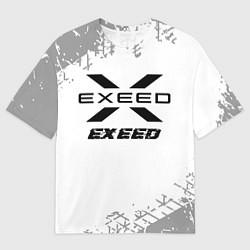 Мужская футболка оверсайз Exeed Speed на светлом фоне со следами шин