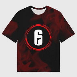 Футболка оверсайз мужская Символ Rainbow Six и краска вокруг на темном фоне, цвет: 3D-принт