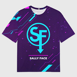 Футболка оверсайз мужская Символ Sally Face в неоновых цветах на темном фоне, цвет: 3D-принт