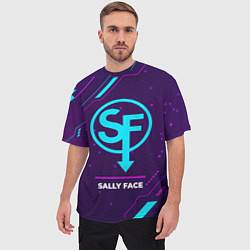Футболка оверсайз мужская Символ Sally Face в неоновых цветах на темном фоне, цвет: 3D-принт — фото 2
