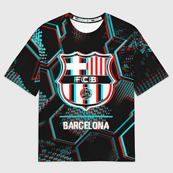 Футболка оверсайз мужская Barcelona FC в стиле Glitch на темном фоне, цвет: 3D-принт