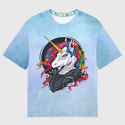 Мужская футболка оверсайз Единорог в косухе