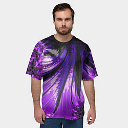 Футболка оверсайз мужская Неоновый фрактал черный с фиолетовым Абстракция, цвет: 3D-принт — фото 2