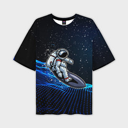 Мужская футболка оверсайз Космонавт на доске - серфинг