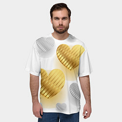 Футболка оверсайз мужская Золотые и серебряные сердца, цвет: 3D-принт — фото 2