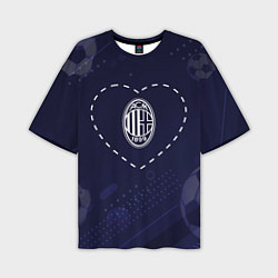 Мужская футболка оверсайз Лого AC Milan в сердечке на фоне мячей