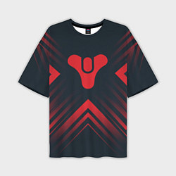 Мужская футболка оверсайз Красный Символ Destiny на темном фоне со стрелками