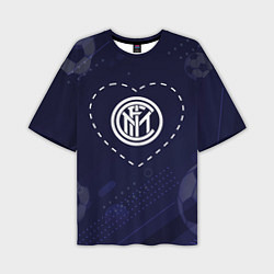 Мужская футболка оверсайз Лого Inter в сердечке на фоне мячей