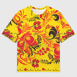 Футболка оверсайз мужская Хохломская Роспись Цветы, цвет: 3D-принт