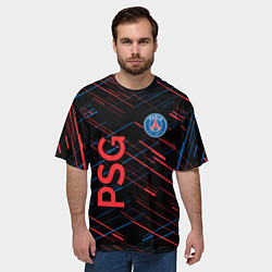 Футболка оверсайз мужская Psg красные синие чёрточки, цвет: 3D-принт — фото 2