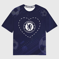 Мужская футболка оверсайз Лого Chelsea в сердечке на фоне мячей