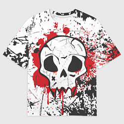 Мужская футболка оверсайз Череп на стене и краски - Красный