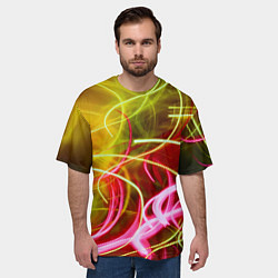 Футболка оверсайз мужская Неоновые линии и фонари - Жёлтый, цвет: 3D-принт — фото 2
