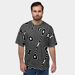 Футболка оверсайз мужская Чёрно-белая стилизованная поверхность воды Wave pa, цвет: 3D-принт — фото 2