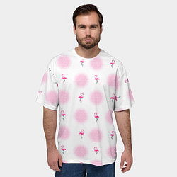 Футболка оверсайз мужская Фламинго и круги на белом фоне, цвет: 3D-принт — фото 2