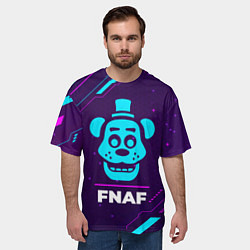 Футболка оверсайз мужская Символ FNAF в неоновых цветах на темном фоне, цвет: 3D-принт — фото 2