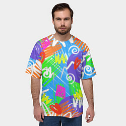 Футболка оверсайз мужская Яркий геометрический принт на белом фоне, цвет: 3D-принт — фото 2