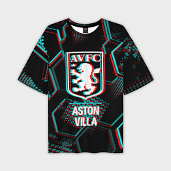 Мужская футболка оверсайз Aston Villa FC в стиле Glitch на темном фоне