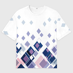 Футболка оверсайз мужская Геометрический узор в бело-синий тонах, цвет: 3D-принт