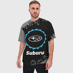 Футболка оверсайз мужская Subaru в стиле Top Gear со следами шин на фоне, цвет: 3D-принт — фото 2
