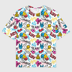 Футболка оверсайз мужская Граффити рожицы, цвет: 3D-принт