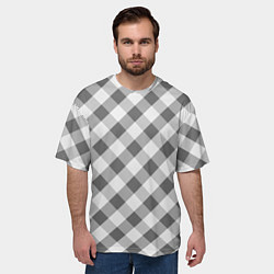 Футболка оверсайз мужская Бело-серый клетчатый узор tartan, цвет: 3D-принт — фото 2