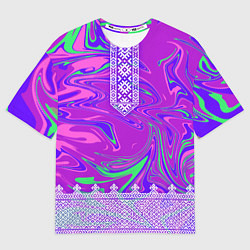 Футболка оверсайз мужская Славянская рубаха с разводами, цвет: 3D-принт