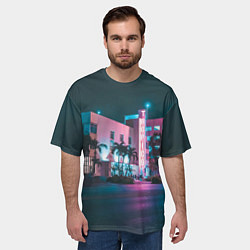 Футболка оверсайз мужская Неоновая улица - Светло-синий, цвет: 3D-принт — фото 2