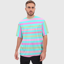 Футболка оверсайз мужская Pink turquoise stripes horizontal Полосатый узор, цвет: 3D-принт — фото 2