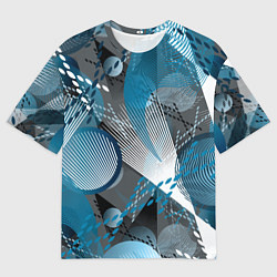 Мужская футболка оверсайз Абстрактный серо-синий принт