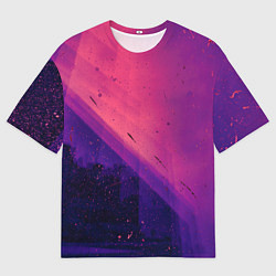 Футболка оверсайз мужская Неоновая пыль и лучи - Тёмно-розовый, цвет: 3D-принт