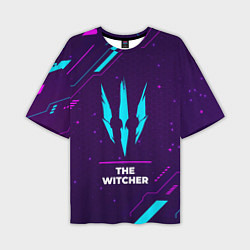 Мужская футболка оверсайз Символ The Witcher в неоновых цветах на темном фон