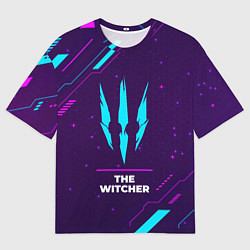 Мужская футболка оверсайз Символ The Witcher в неоновых цветах на темном фон