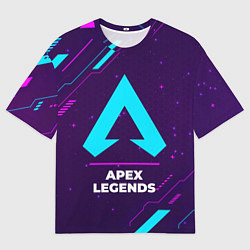 Мужская футболка оверсайз Символ Apex Legends в неоновых цветах на темном фо