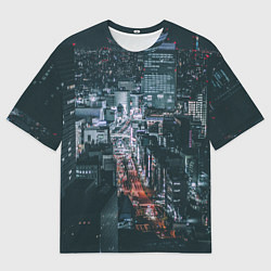 Мужская футболка оверсайз Ночные улицы города с высоты - Белый