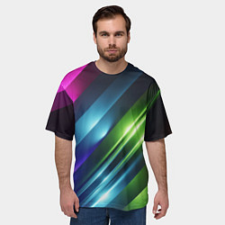Футболка оверсайз мужская Неоновые линии во тьме - Синий, цвет: 3D-принт — фото 2