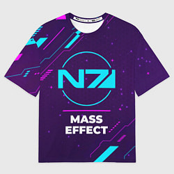 Футболка оверсайз мужская Символ Mass Effect в неоновых цветах на темном фон, цвет: 3D-принт