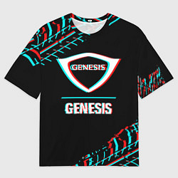 Мужская футболка оверсайз Значок Genesis в стиле Glitch на темном фоне