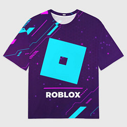 Мужская футболка оверсайз Символ Roblox в неоновых цветах на темном фоне