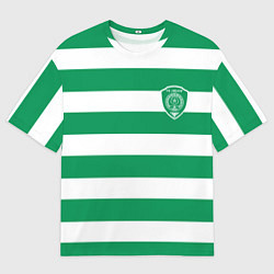 Мужская футболка оверсайз ФК Ахмат на фоне бело зеленой формы