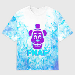 Мужская футболка оверсайз Five Nights At Freddys - синий огонь на белом фоне