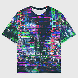 Футболка оверсайз мужская Ночной город - glitch, цвет: 3D-принт